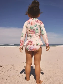 Impression florale rose - Ensemble de natation Sunsafe (3mths-7yrs)