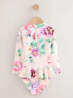 Impression florale rose - Ensemble de natation Sunsafe (3mths-7yrs)