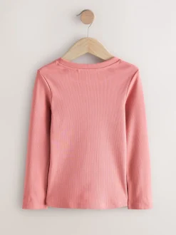 Impression florale rose - T-shirts côtelés à manches longues Lot de 4 (3à16ans)