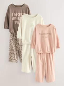 Imprimé à slogan écru/rose - Lot de 3 pyjamas Amples (9mois à10ans)