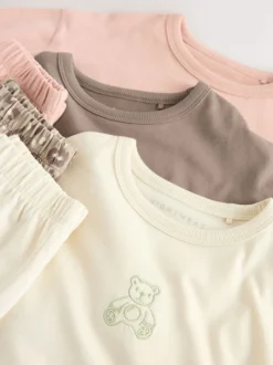 Imprimé à slogan écru/rose - Lot de 3 pyjamas Amples (9mois à10ans)