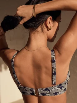 Imprimé à éventails bleu marine/Blanc - Haut de bikini rembourré à armatures gainant