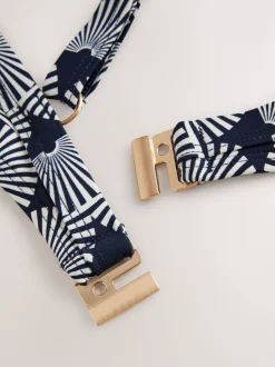 Imprimé à éventails bleu marine/Blanc - Haut de bikini rembourré à armatures gainant