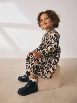 Imprimé animal - Robe côtelée à manches longues (3mois-7ans)