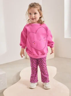 Imprimé Animal cœur rose - Ensemble sweat et legging évasé (3mois-7ans)