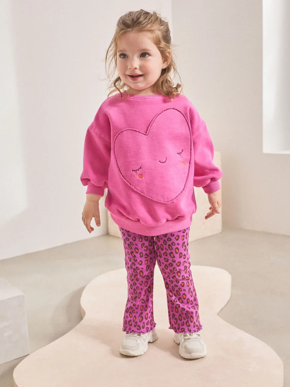 Imprimé Animal cœur rose - Ensemble sweat et legging évasé (3mois-7ans)