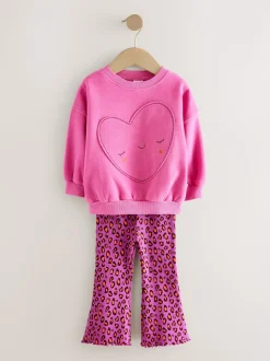 Imprimé Animal cœur rose - Ensemble sweat et legging évasé (3mois-7ans)