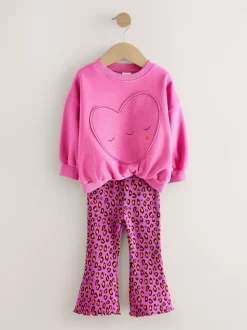 Imprimé Animal cœur rose - Ensemble sweat et legging évasé (3mois-7ans)