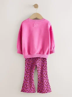 Imprimé Animal cœur rose - Ensemble sweat et legging évasé (3mois-7ans)