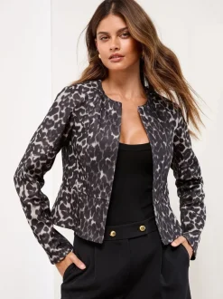 Imprimé animal gris - Blazer sans col Lipsy Raccourci