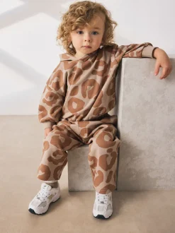 Imprimé animal marron fauve - Ensemble Sweat-shirt à capuche et Joggers (3mths-7yrs)