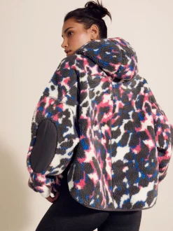 Imprimé animal multicolore - À capuche Elbow Patch Borg Fleece Veste