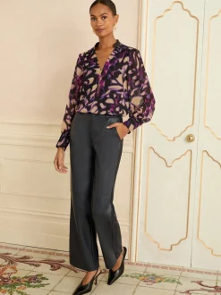 Imprimé animal violet - Chemisier Love & Roses zippé à manches longues sur le devant