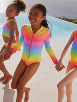 Imprimé arc-en-ciel dégradé - Maillot de bain Sunsafe à manches longues (3mois-16ans)