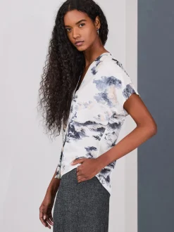 Imprimé bateau abstrait - Chemisier Manchester court Col en V