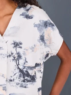 Imprimé bateau abstrait - Chemisier Manchester court Col en V