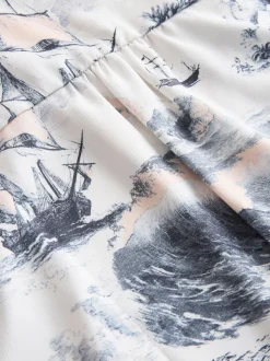 Imprimé bateau abstrait - Chemisier Manchester court Col en V