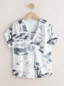 Imprimé bateau abstrait - Chemisier Manchester court Col en V