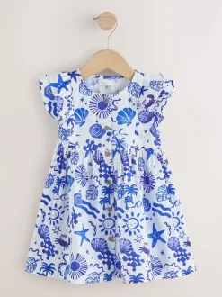 Imprimé bord de mer - Robe à manches à double volant (3mois8ans)