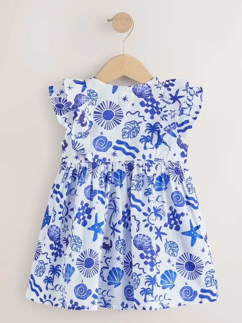 Imprimé bord de mer - Robe à manches à double volant (3mois8ans)