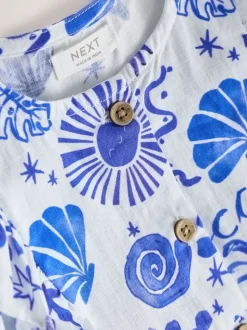 Imprimé bord de mer - Robe à manches à double volant (3mois8ans)