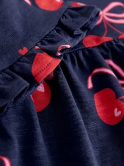 Imprimé cerise bleu marine - Manches courtes Jersey Robe (3-16yrs)