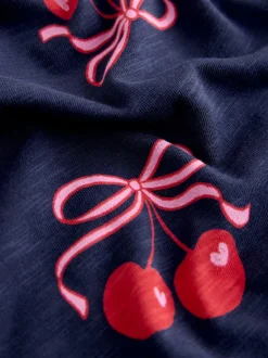 Imprimé cerise bleu marine - Manches courtes Jersey Robe (3-16yrs)