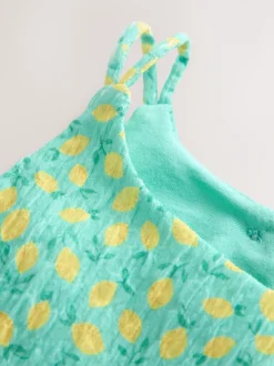 Imprimé citron bleu canard - Robe d'été à bretelles Effet froissé (3-16ans)