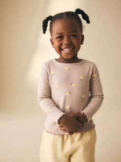 Imprimé citron neutre - T-shirt à manches longues en côtes (3mths-7yrs)