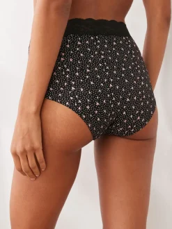 Imprimé cœurs noir/rose - Lot de 4 culottes en coton et dentelle