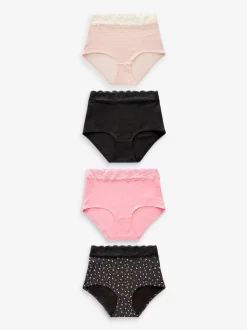 Imprimé cœurs noir/rose - Lot de 4 culottes en coton et dentelle
