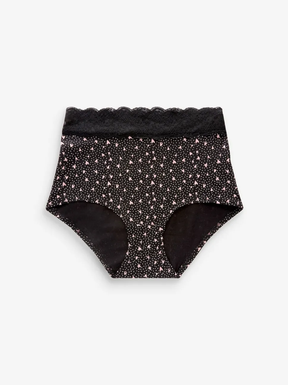 Imprimé cœurs noir/rose - Lot de 4 culottes en coton et dentelle