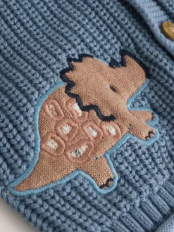 Imprimé dinosaures bleu marine brodé - Cardigan à capuche en maille bébé (0 mois-2 ans)