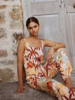 Imprimé fleuri rose - Combinaison en jersey à col carré et jambe large