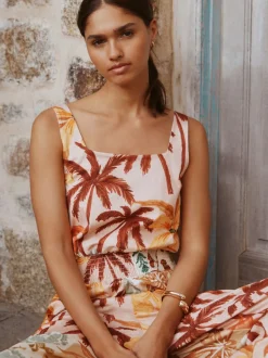 Imprimé fleuri rose - Combinaison en jersey à col carré et jambe large