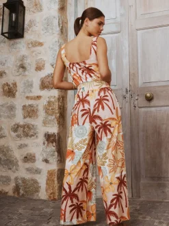 Imprimé fleuri rose - Combinaison en jersey à col carré et jambe large