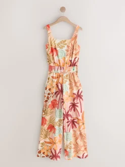 Imprimé fleuri rose - Combinaison en jersey à col carré et jambe large