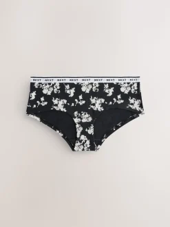 Imprimé floral noir / blanc - Lot de 4 culottes à logo en coton