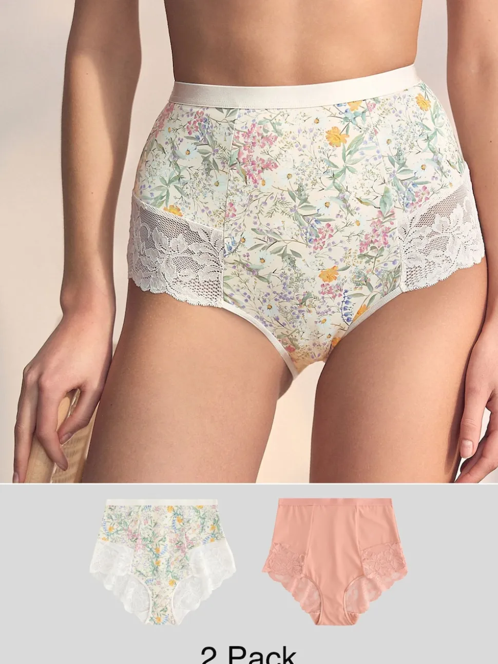 Imprimé floral/rose pâle - Lot de 2 culottes en dentelle sculptante