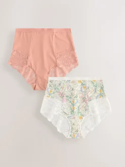 Imprimé floral/rose pâle - Lot de 2 culottes en dentelle sculptante