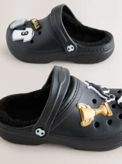 Imprimé football noir - Sabots chaussons doublés chauds