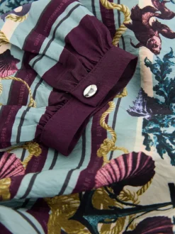 Imprimé frontalières bleu marine - Chemisier décontracté à manches longues avec trou de serrure