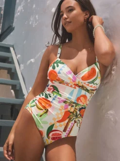 Imprimé fruit vif/tropical - Maillot de bain moulant avec contrôle du ventre