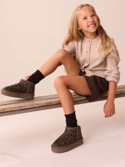 Imprimé léopard marron chocolat - Flatform Mini Bottes Pull-On en daim doublées chaudes et déperlantes