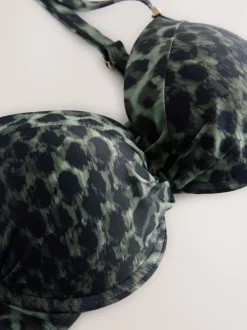 Imprimé léopard vert/noir - Haut de bikini rembourré à armatures gainant
