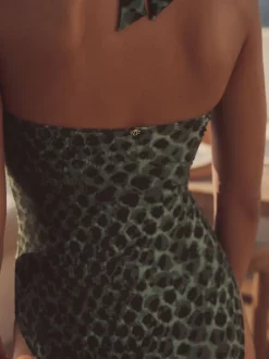 Imprimé léopard vert/noir - Maillot de bain dos nu qui contrôle le ventre