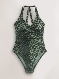 Imprimé léopard vert/noir - Maillot de bain dos nu qui contrôle le ventre