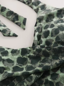 Imprimé léopard vert/noir - Maillot de bain dos nu qui contrôle le ventre