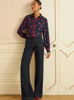 Imprimé lèvres bleu marine - Love & Roses chemise boutonnée à manches longues