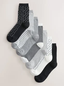 Imprimé noir/blanc mélangé - Paquet de chaussettes de cheville 7